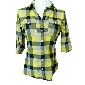 Baby Phat Yellow Plaid Button Down Blouse